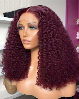 18 inches 5×5 burgundy bounce Curly Lace Front Wig